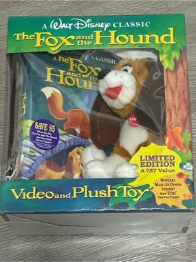 Disney The Fox and the Hound Video and Plush Toy - Green, Blue, Brown, White